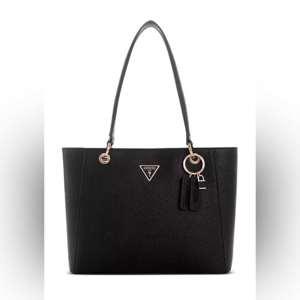 NWOT GUESS Black Noelle Medium Double Compartment Top Zip Tote